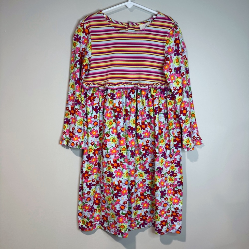Hanna Andersson Girls 6-7/120 cm Colorful Mixed Print Twirl Dress Long Sleeves